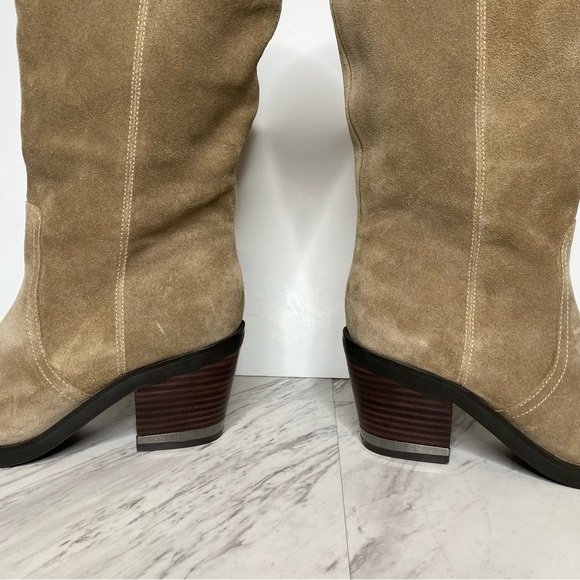 Vince Camuto Babellie Tan Gray Suede Square Toe Western Boots 8M - Picture 8 of 14